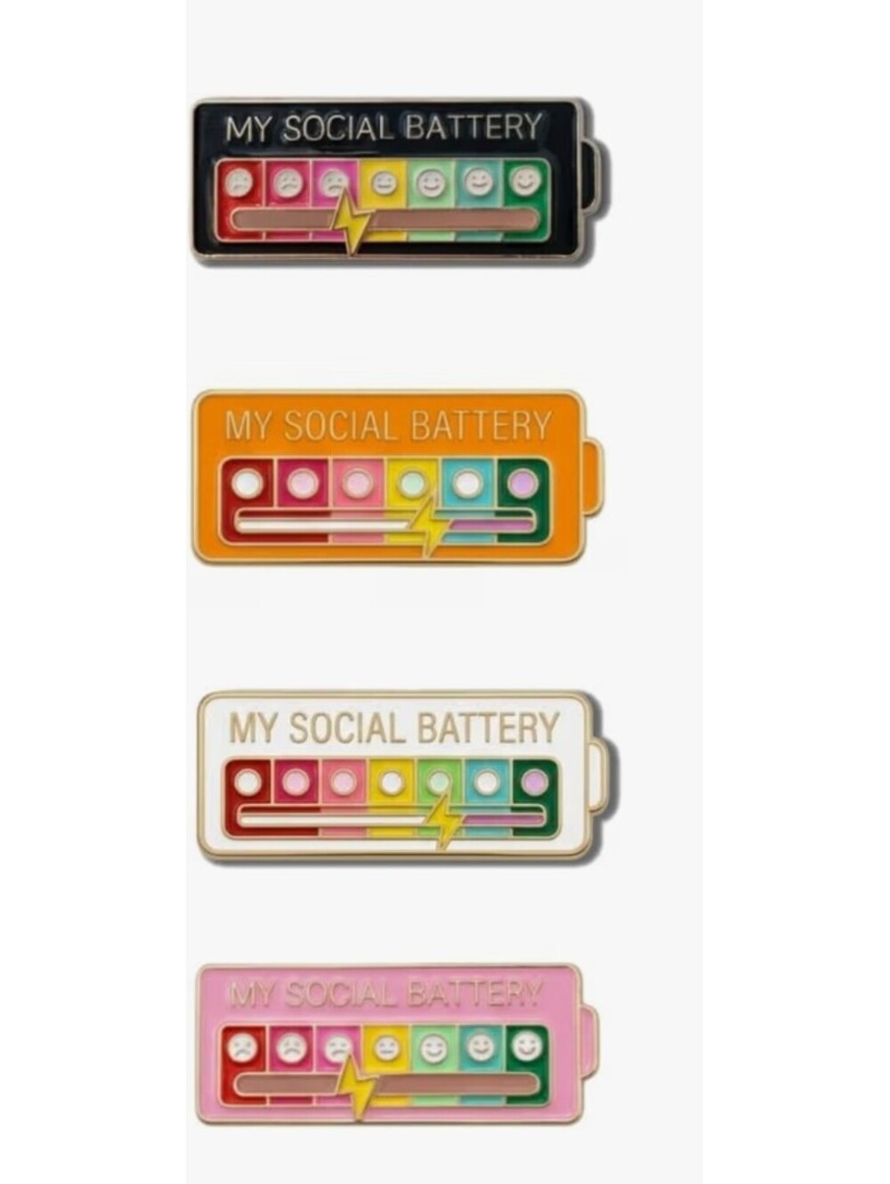 My Social Battery Slider Pins,Funny Interactive Enamel Pins,7 Mood Cute 4 Pack